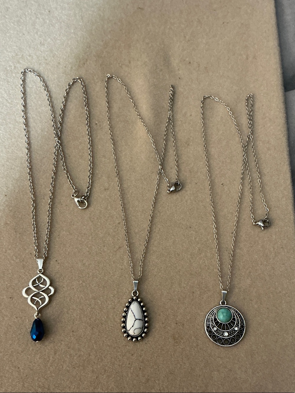 Silver-tone Women’s Pendant Necklace with Blue, White, and Turquoise Accents